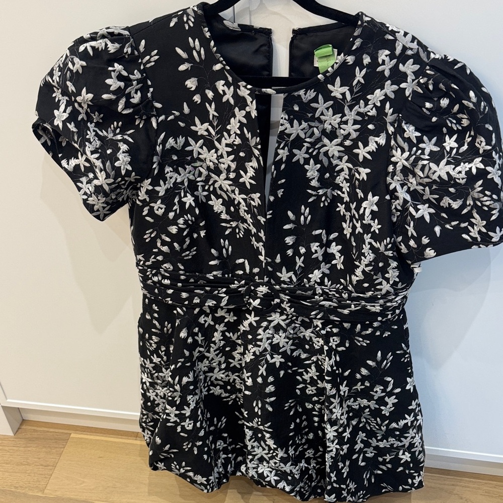 Monique Lhuillier Black and White Floral Mini Dress